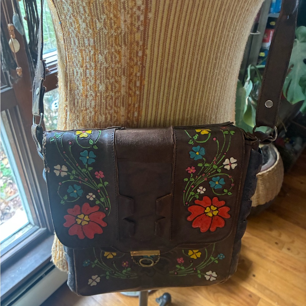 Vintage Brown Floral Crossbody Bag